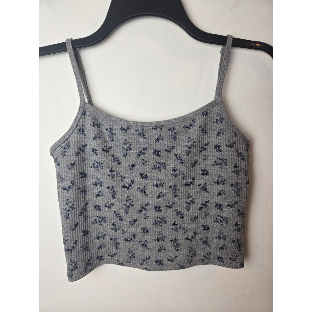 Edikted Grey‎ Floral Ribbed Crop Tank Top Spaghetti Straps Women's Size XS